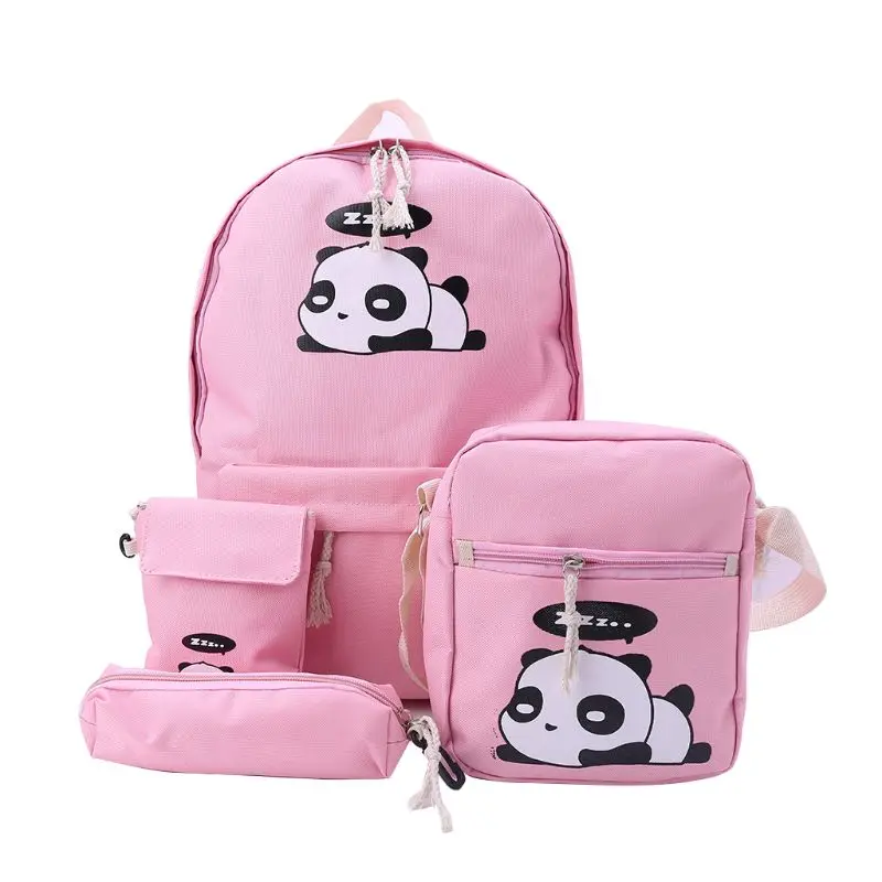 

4pcs Women's Backpack Cute Panda Print Rucksack Travel Schoolbags Shoulder Bag