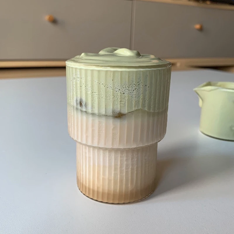 

Brief Transparent Glass Cup Rectangle Tea Juice Mugs Handmade Striped Wine Glass Creative Household Milk Mug Office Water Cups