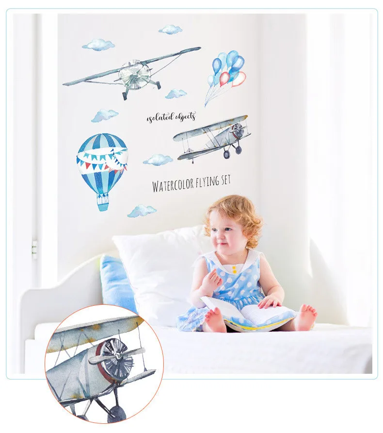 Креативные самолеты с акварелью и воздушными шарами настенные наклейки сделай