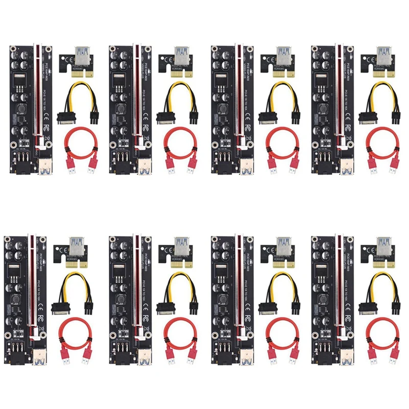 

8Pcs Newest GPU PCIE/PCI-E Riser 009S Plus Card PCI E X16 PCI Express 6Pin to SATA 1X 16X USB3.0 Extender LED Mining