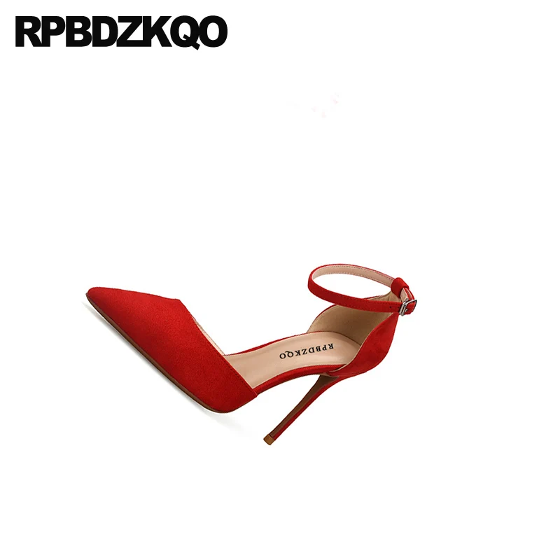 Туфли свадебные женские с острым носком высокий каблук-шпилька замша