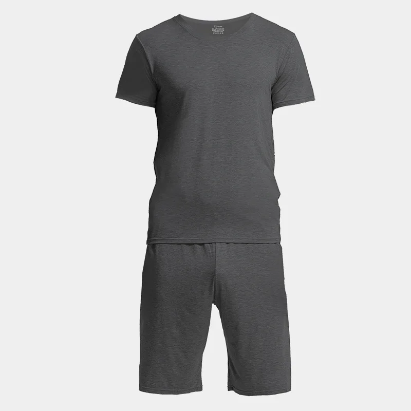Men's Pajamas Set Plus Size L-3XL Summer Solid Sleepwear Men's Short Sleeves Nightwear Modal Top + Pants Leisure Outside Wear