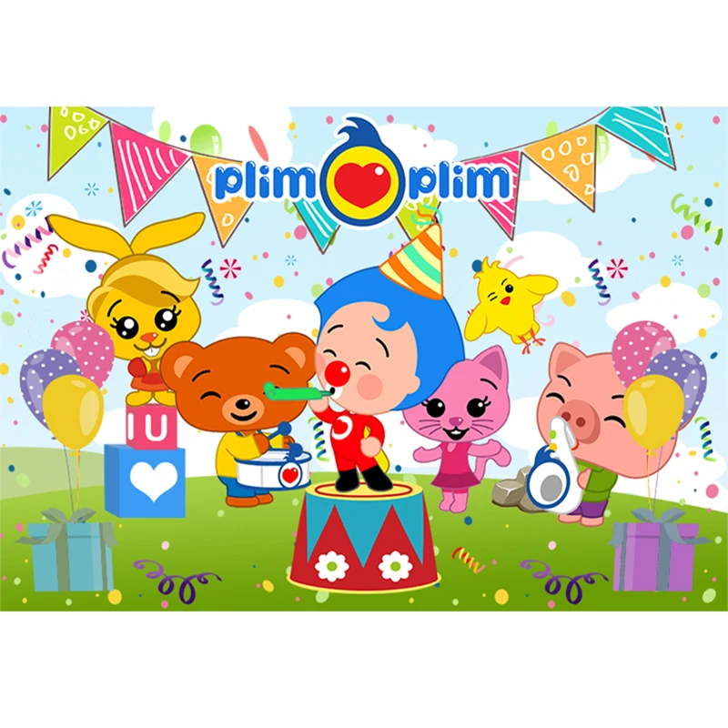 Sensfun Cartoon Cute Kids Boys 1st Birthday Party Backgrounds Bunting Animals Payaso Plim plim Theme Photography Backdrop Custom |