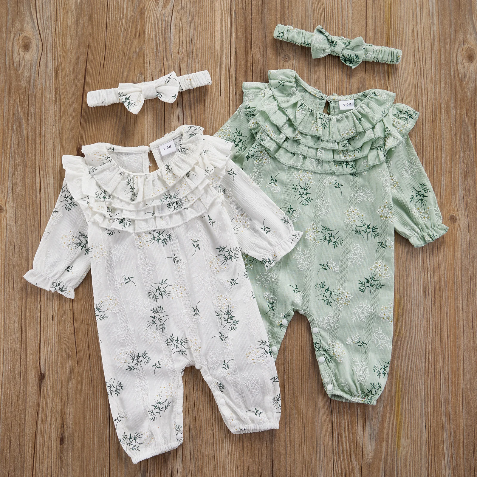 

Newborn Infant Baby Girls Jumpsuit Long Sleeve Ruffles Floral Rompers Soft Clothing Autumn Spring Costumes D11