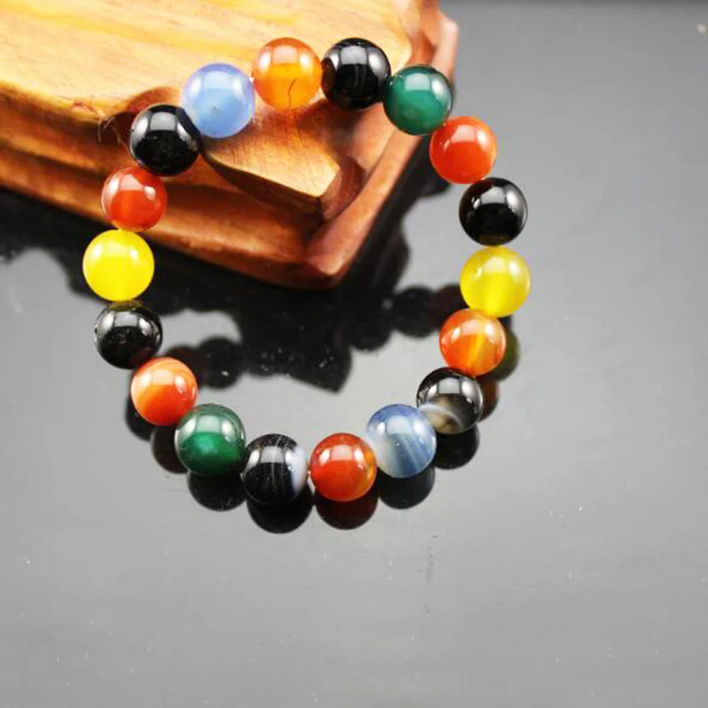 10mm Mix Agate 1 Хороший браслет из бисера чакра для мужчин 10 мм натуральный камень Лава Рок тигровый глаз черный оникс бусины из лечебных камней стрейч Шарм Йога женские ювелирные изделия - Окраска металла: 10mm Mix Agate 1