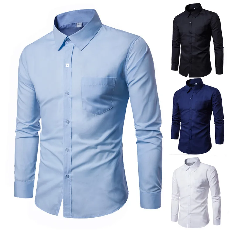 

2021 brand men's long-sleeved shirt shirt men's solid color business shirt