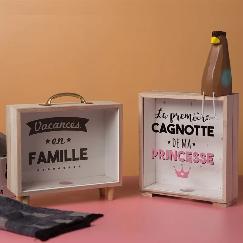 Деревянная коробка для денег монет аксессуары украшения дома большая