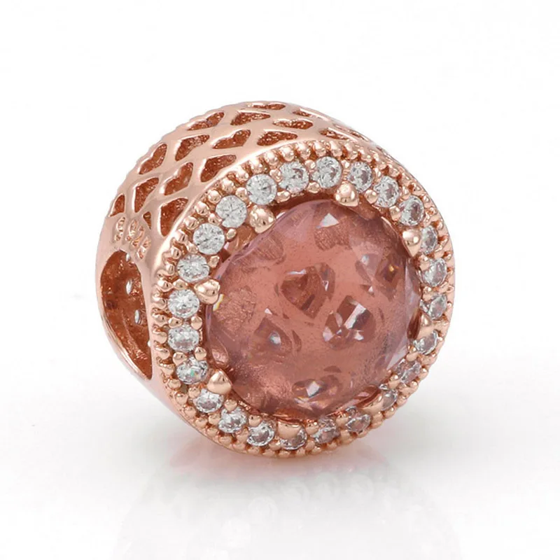 

Top Quality Rose & Clear CZ Openwork Radiant Bead Charm fit Women Bracelets & Bangles 925 Sterling Silver Jewelry