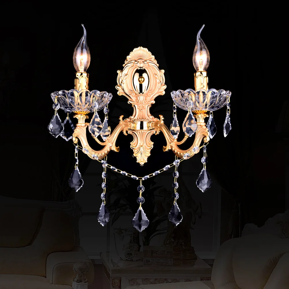 

European style zinc alloy crystal wall lamp bedroom bedside living room hotel aisle corridor entrance wall lamp