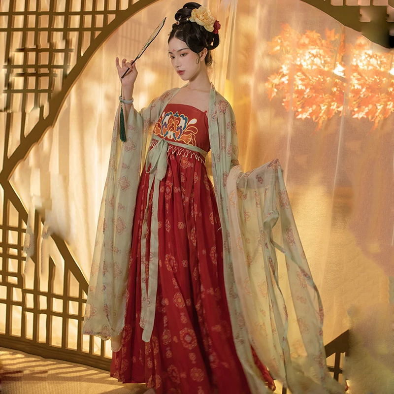 

Hanfu Oriental Costume Women Tang Dynasty Chinese Traditional Folk Dance Clothes Princess Dress Stage Outfit Rave Wear DN6363