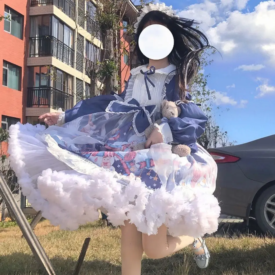 

High Waist Medium Length Skirt Small Shirt Lolita Original Dream Amusement Park OP Long Sleeve Dress Japanese Lolita Dress