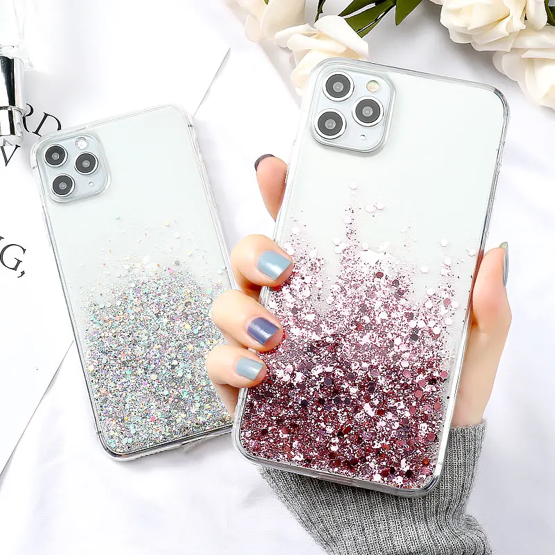 Silicon Phone Case For Iphone 11 Case Bling Glitter Fundas For Iphone 12 Pro Max Mini XR XS 7 8 Plus 6 6s SE 2020 SE 2 3 Cover