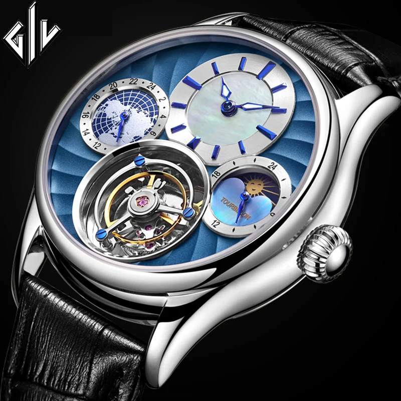 Часы GIV Мужские механические брендовые водонепроницаемые наручные с турбийоном
