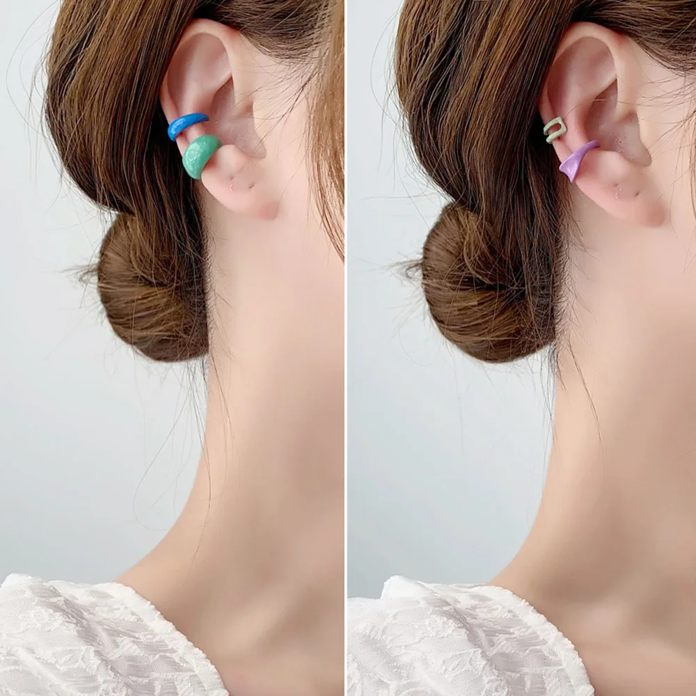 

1pcs(1-1.4cm) Candy Color Drip Glaze Geometric Round Ear Cuff C-shaped Stackable Ear Clip Earrings for Women Wedding Jewelry A-0