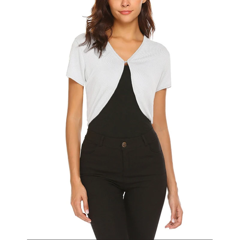 Новые летние однотонные Вязаные Рубашки накидки для женщин короткий рукав