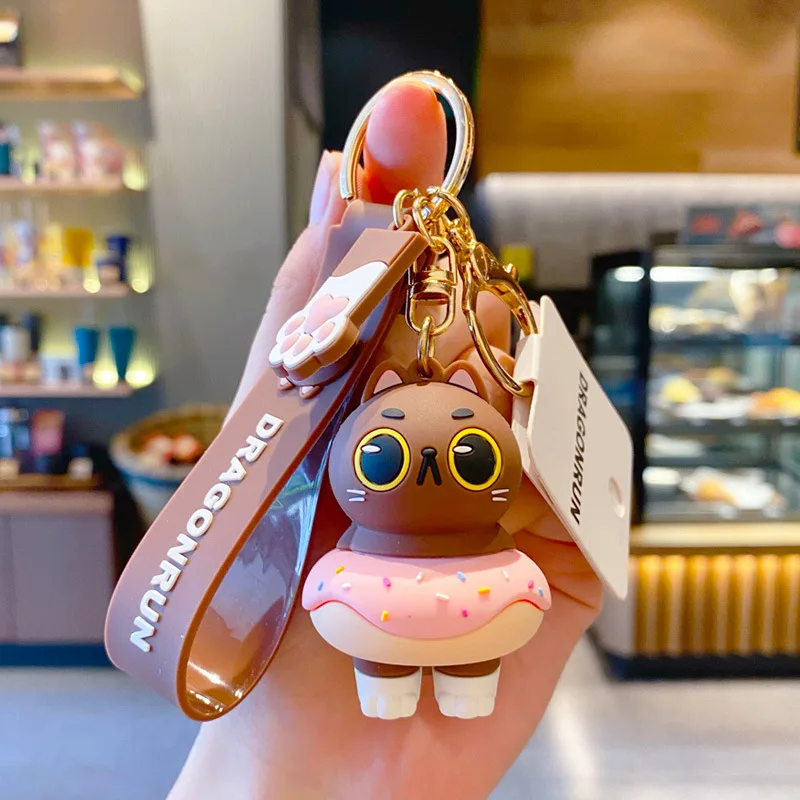 Брелок для ключей в виде пончика кошки брелок женского рюкзака животного