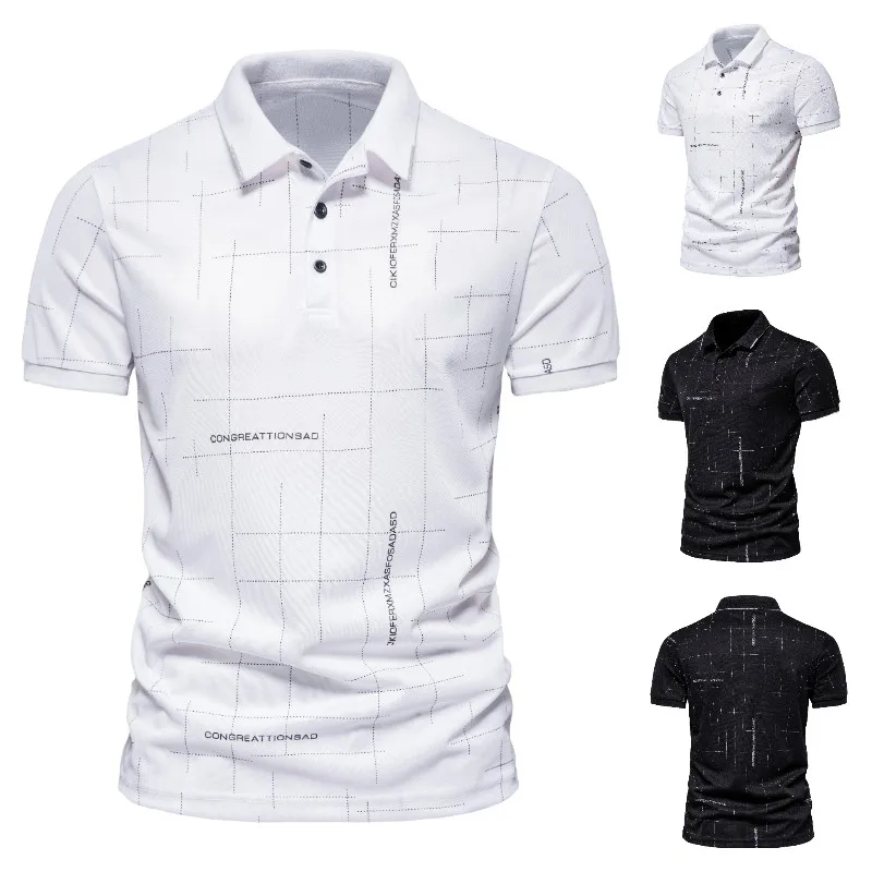 

2021 New Summer High Quality Men's Dotted Print Lapel Slim Business Casual Short Sleeve Men Polo Shirt