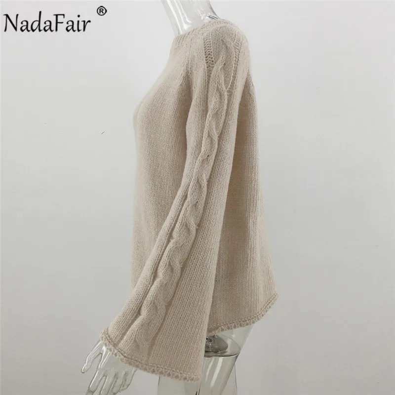 Женский свитер оверсайз Nadafair вязаный пуловер с круглым вырезом и расклешенными