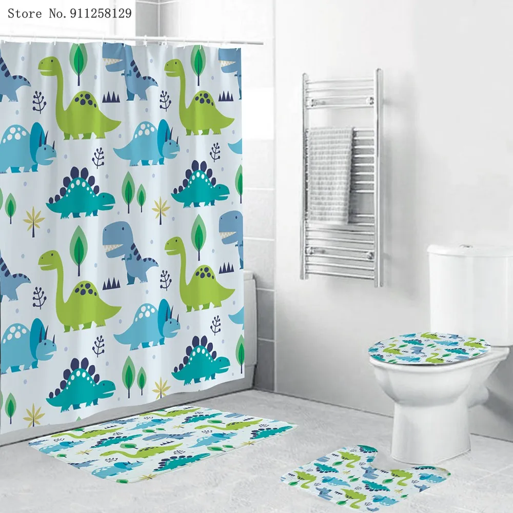 4 штук динозавр душевые наборы штор с цветным изображением пьедестал коврик