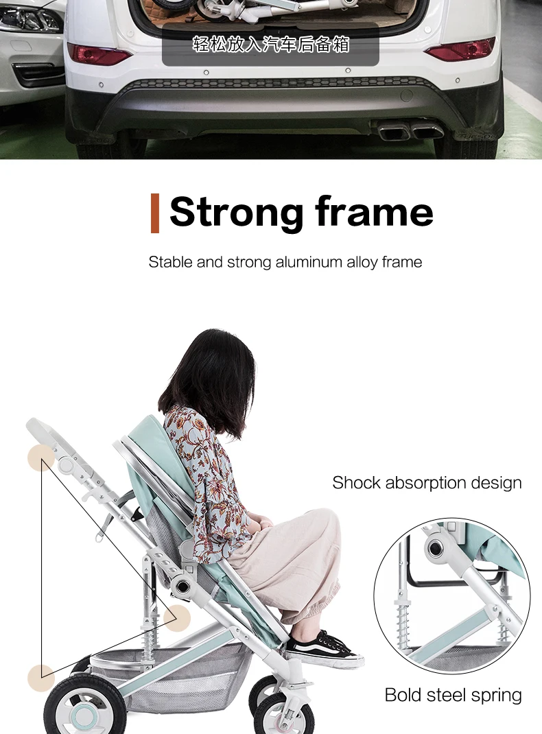BETSOCCI high view baby stroller bidirectional reclinable baby wheelchair baby four-wheeled wheelbarrow