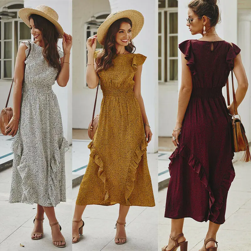 Женское длинное платье миди с цветочным принтом в стиле бохо сарафан разрезом