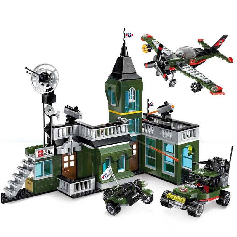 

Enlighten Building Block Military Battle Army Land Force Bombing command headquaters 6 Figures 627pcs Educational Bricks gifts