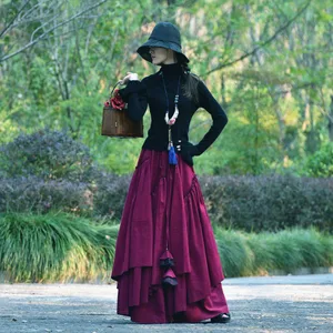 Женская Вельветовая юбка, длинная трапециевидная юбка макси с поясом на резинке, Осень-зима 2021