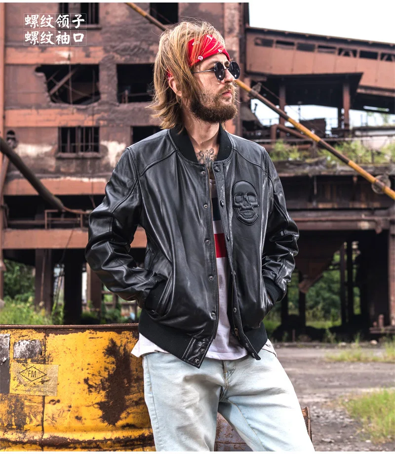 Мужские классические куртки из овечьей кожи мотоциклетные Байкерские Куртки