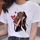 Летняя женская футболка, Винтажная Футболка с принтом обнимающего кота для девочек, модная футболка в стиле Харадзюку, Женские топы с коротким рукавом, футболки, одежда