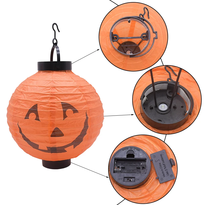

Halloween Party LED Paper Lantern Ghost Festival Horror Folding Decoration Glowing Pumpkin Bat Skull Portable Lantern Ornament
