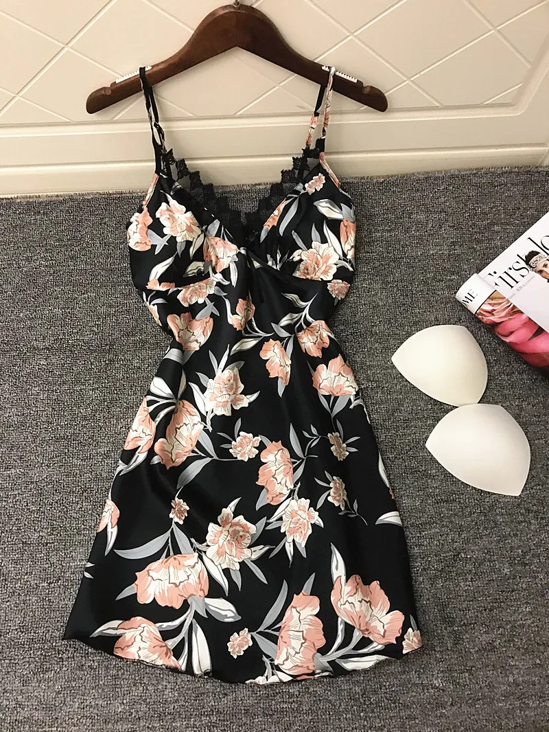 Женская ночная сорочка из искусственного шелка с глубоким V образным