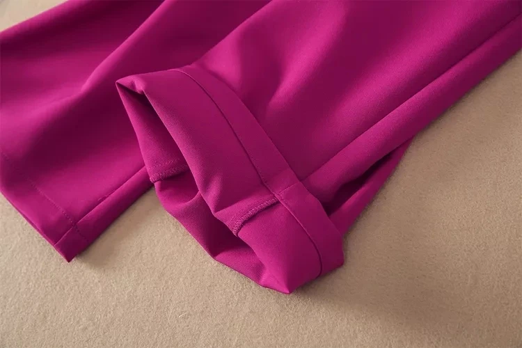 

Piece Set Two 2021 Summer Fashion Pant Suit Women Stand Neck Front Zipper Short Sleeve Tops Blouse+Full Length Long Pant Sets