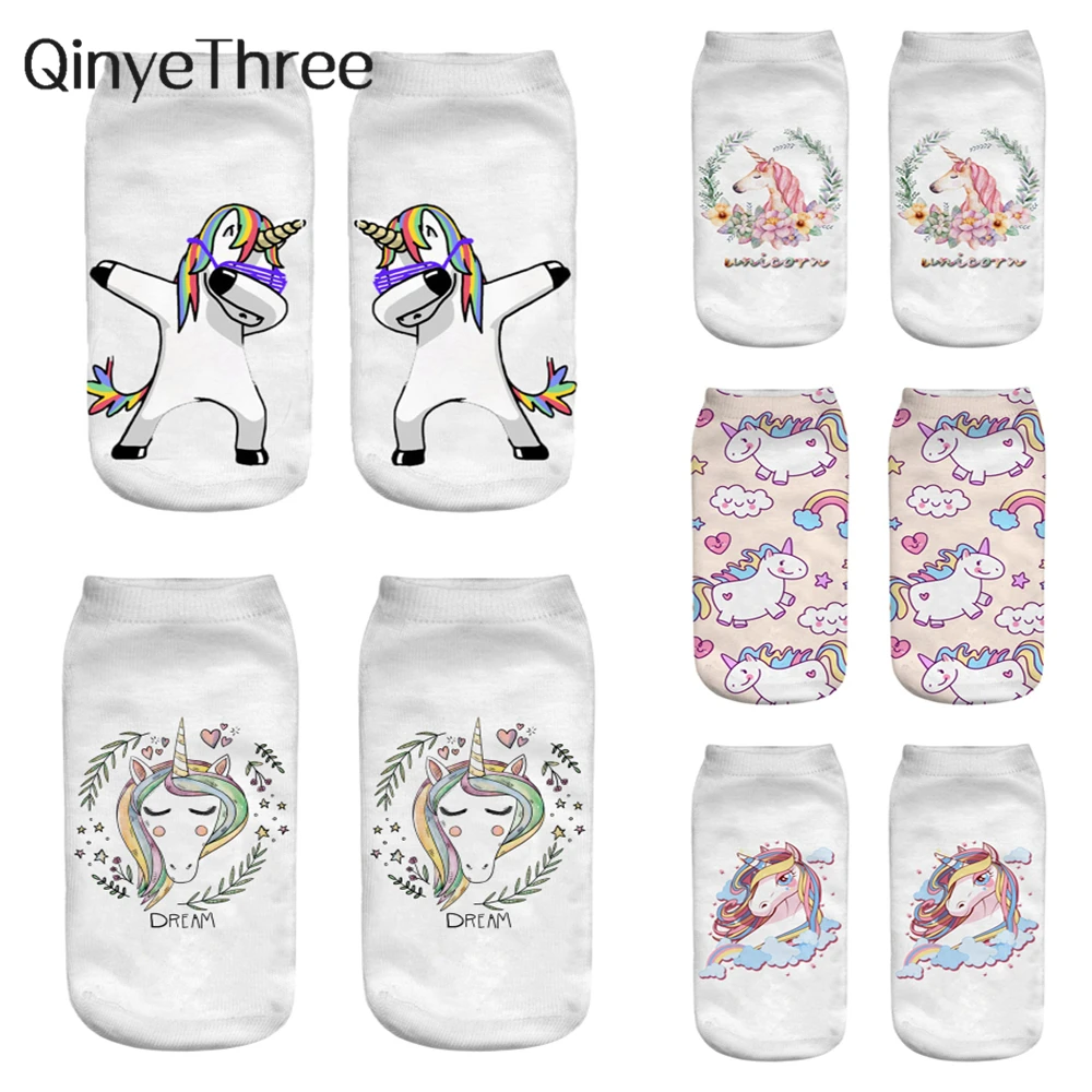 New Harajuku 3D Print Unicorn Socks Women Kawaii Ankle Licorne Chaussette Femme Calcetines Mujer Cute Art Funny Sox