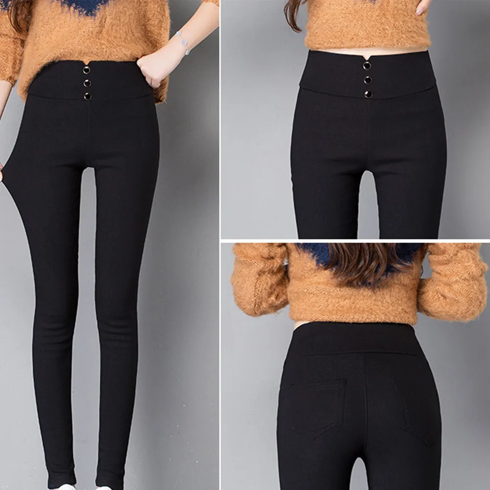 Женские джинсы с пуговицами черные брюки Эластичные Обтягивающие Брюки