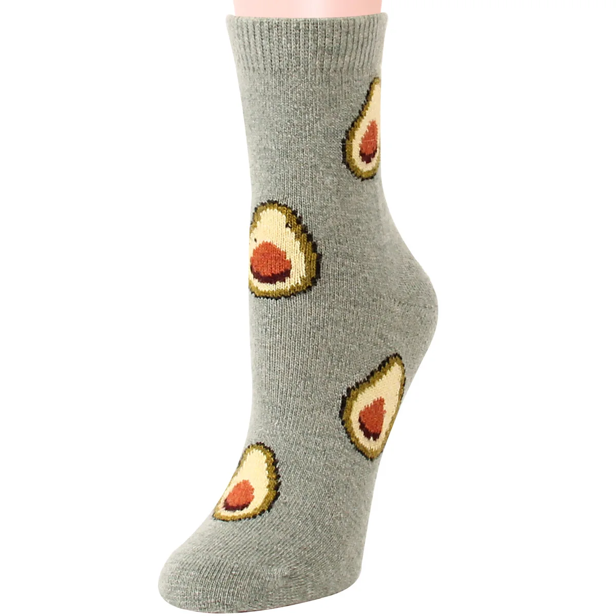 12 Pairs Thermal Wool Socks Avocado Pattern Middle Tube Funny Women Socks Novelty Cozy Thick Warm Soft Crew Casual Socks