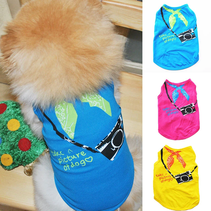

Summer Pet Vests Dog Clothes Puppy Supplies Shirt Cravat and Camera Printing Dog Accessories Cotton Vest For Small Dogs Cats