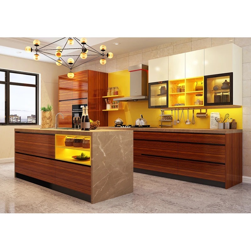 Современный Желтый Серый l-образный модульный кухонный шкаф | Мебель