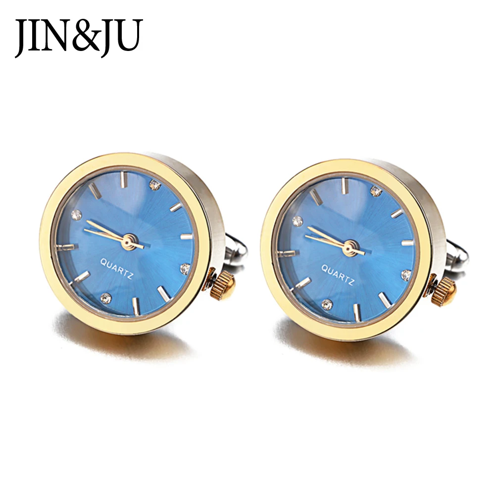 

JIN&JU Formal Shirt Luxury Cufflinks For Mens Functional Watch Clock Round Wedding Cuff Links Father's Day Gift Gemelos Camisa