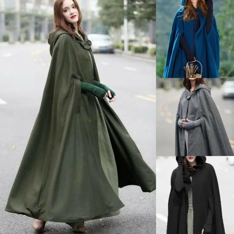 Женская зимняя накидка макси с капюшоном винтажная кашемировая шаль свободная