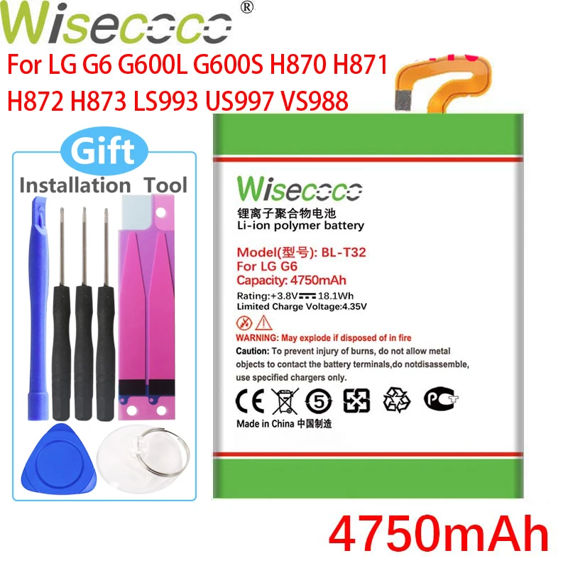 Wisecoco BL T32 4750 мАч Новый Батарея для LG G6 G600L G600S H870 H871 H872 H873 LS993 US997 VS988 телефона высокое