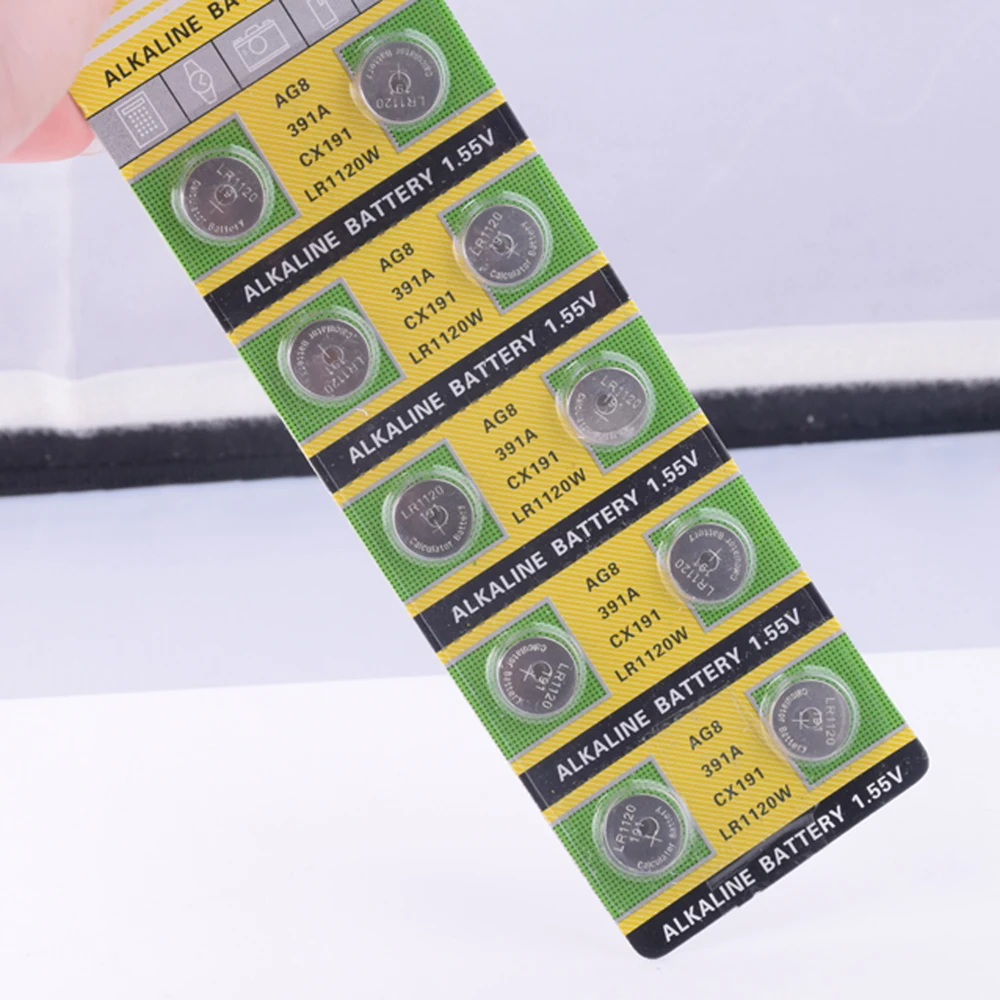 10 шт. AG8 391 533 553 609 LR1120 D381 GP391 SB-AS GS8 SR1120W SR55 TR1120 Щелочная монетная кнопка батареи для