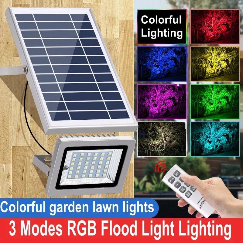 

Outdoor Waterproof Colorful 18W 36LEDs Solar Flood Light RGB Colorful Spotlight Garden Wall Solar LED Floodlights Remote Control