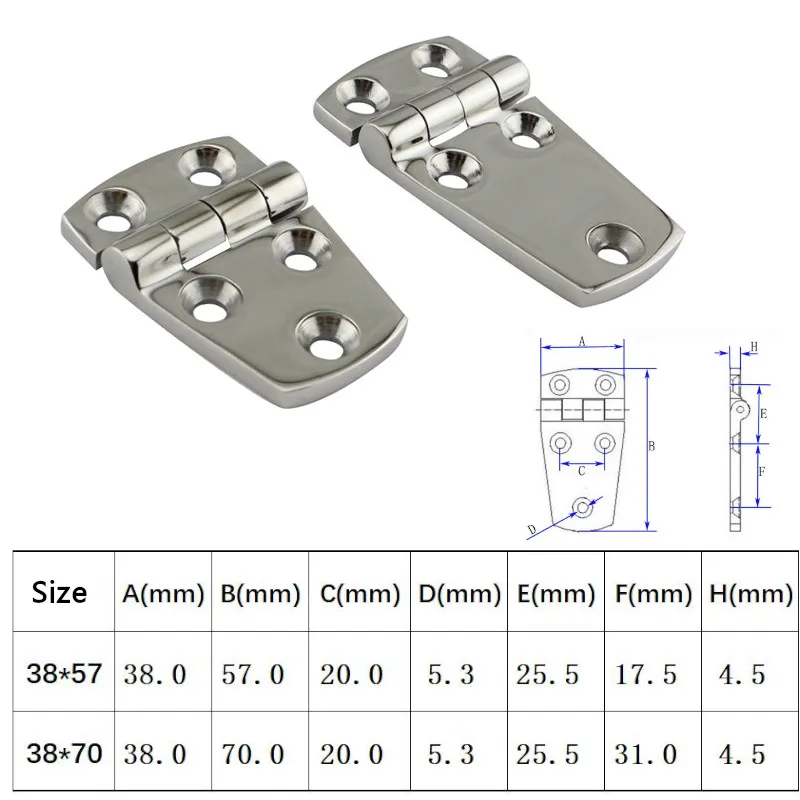 

Stainless Steel 316 Silver Door Butt Hinge Cabinet Drawer Boxes Hinge Boat Marine Hardware Yacht Accessories 57x38mm 70x38mm