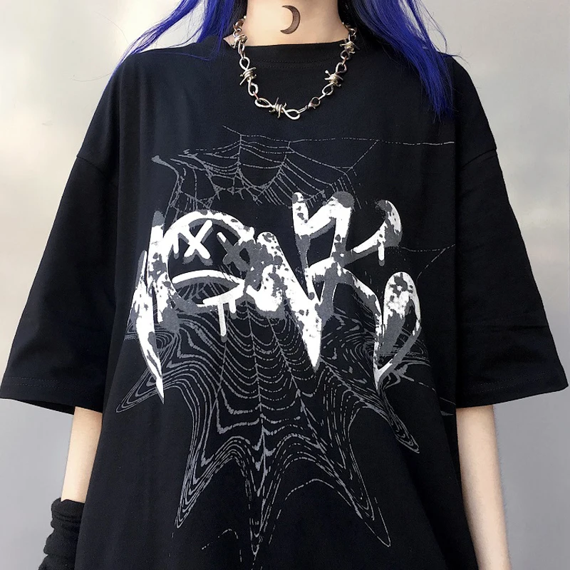 

Женская футболка Goth Black Dark, Винтажная футболка с принтом в виде демона, в Корейском стиле, стиль Харадзюку, Y2K