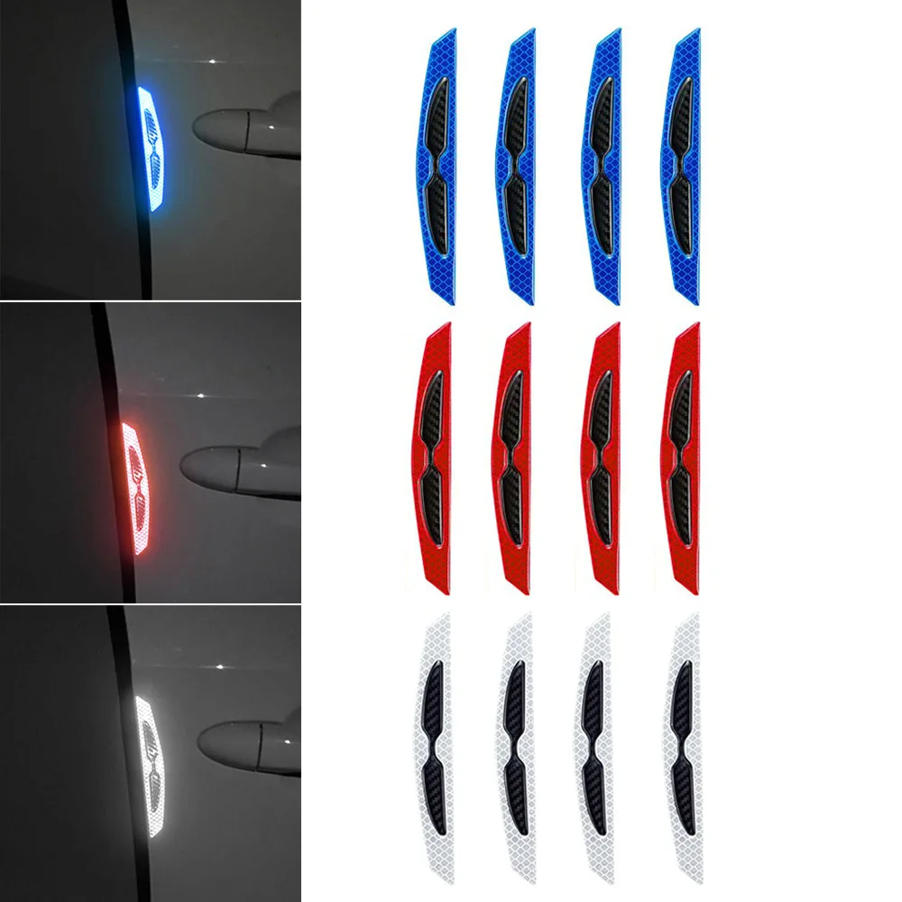 Наклейки на двери автомобиля для защиты от царапин и потертостей, обеспечивающие отражательную безопасность, из четырех штук.