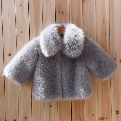 Grey square Collar Пальто из искусственного меха для мальчиков детские зимние куртки теплая детская куртка с капюшоном из искусственного лисьего меха для девочек пальто с мехом для малышей Верхняя одежда TZ149 - Цвет: Grey square Collar