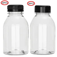 20pcs transparent pet beverage bottles plastic empty disposable drink storage containers bottle jars with lids for juice milk