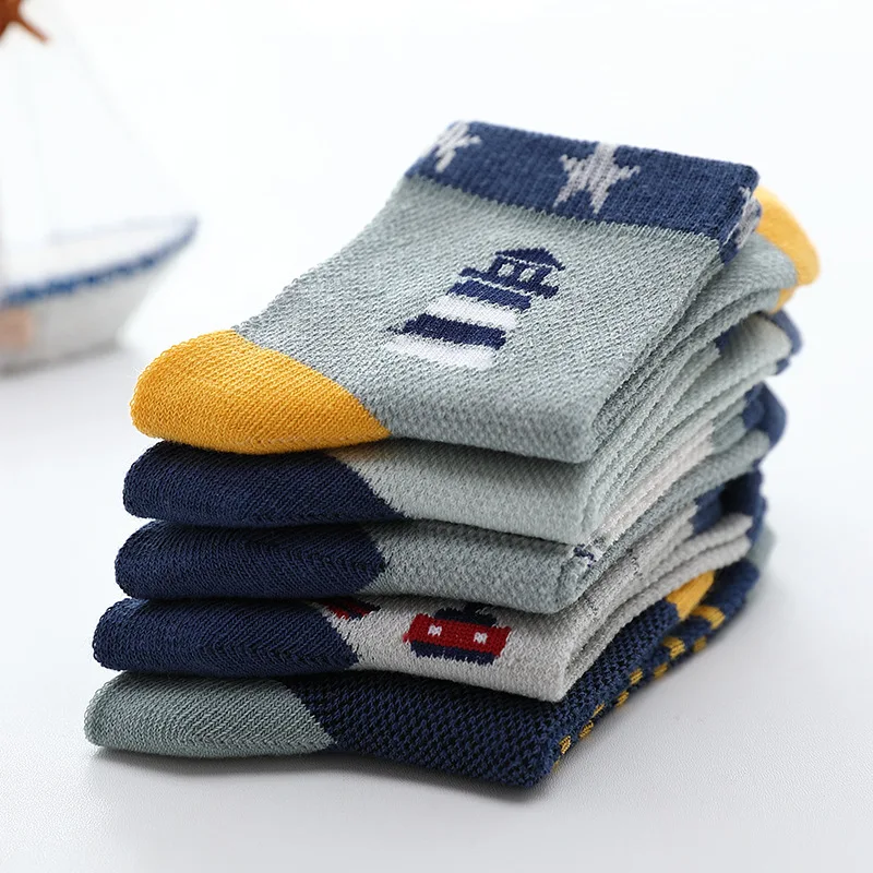 Calcetines de algod&oacute;n para ni&ntilde;os y ni&ntilde;as de 3 a 15 a&ntilde;os, medias de malla transpirable para primavera y verano, 5 par/lote, novedad de 2019-2