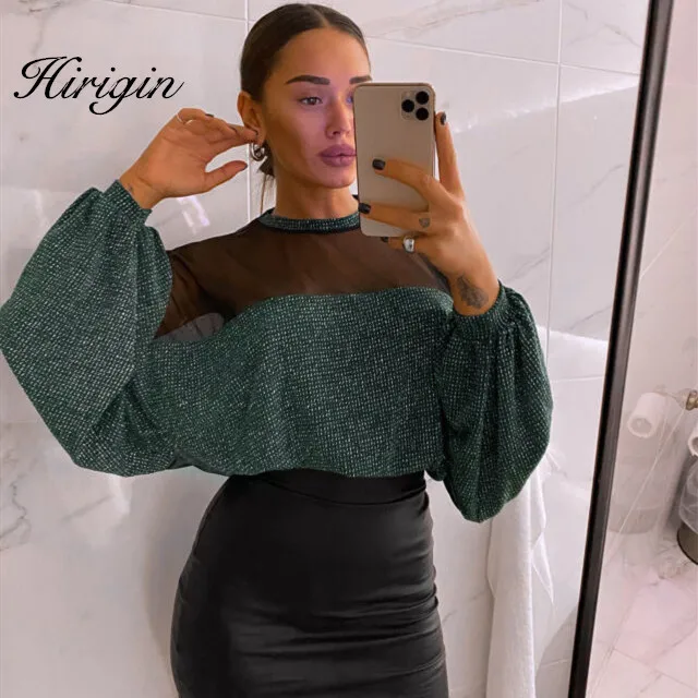 Женские топы с рукавом фонариком и сеткой яркие Лоскутные Повседневные рабочие