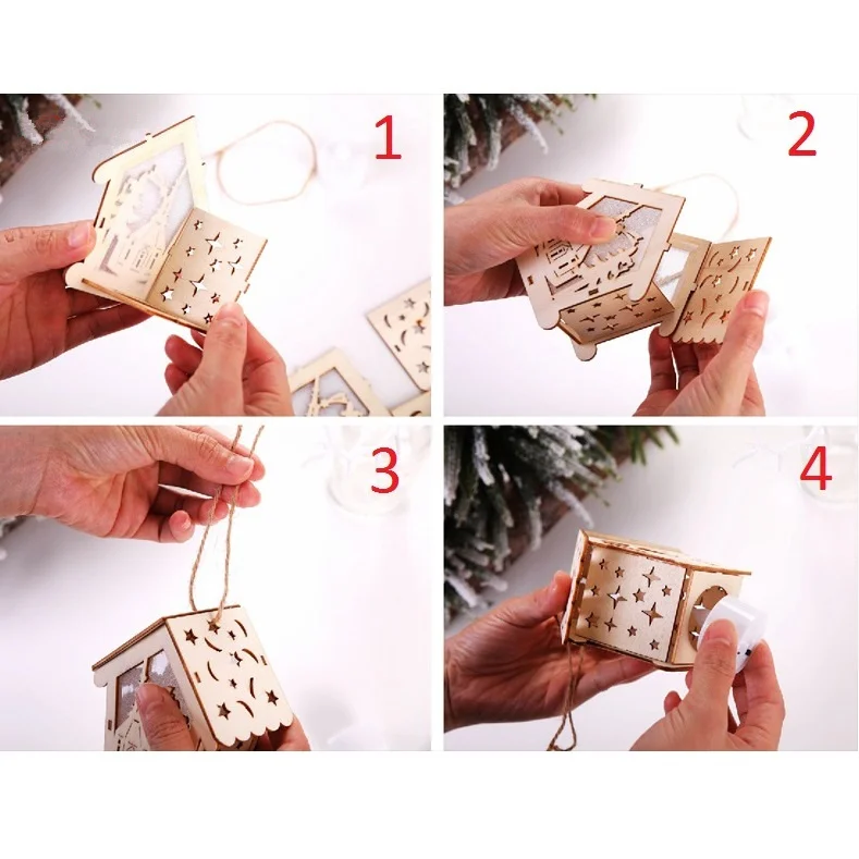 DIY креативный светящийся деревянный дом рождественская елка подвесные украшения